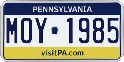 PA license plate MOY1985