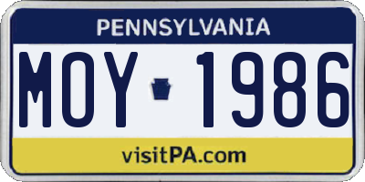 PA license plate MOY1986