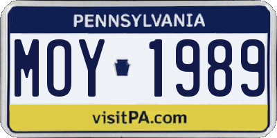 PA license plate MOY1989