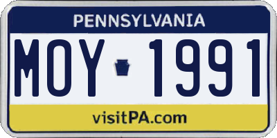 PA license plate MOY1991