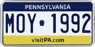 PA license plate MOY1992