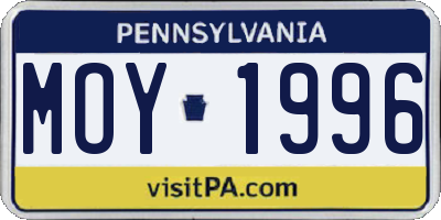 PA license plate MOY1996