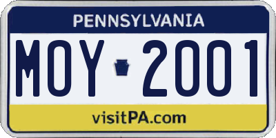 PA license plate MOY2001