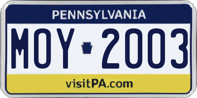 PA license plate MOY2003