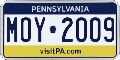 PA license plate MOY2009