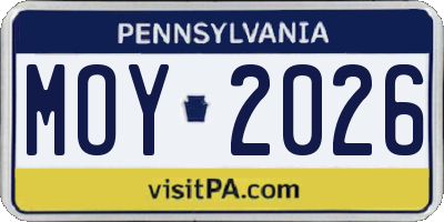 PA license plate MOY2026