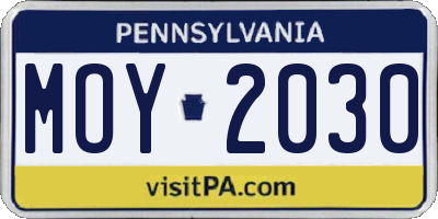 PA license plate MOY2030
