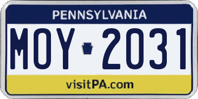 PA license plate MOY2031