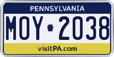 PA license plate MOY2038