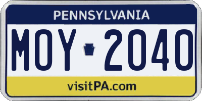 PA license plate MOY2040