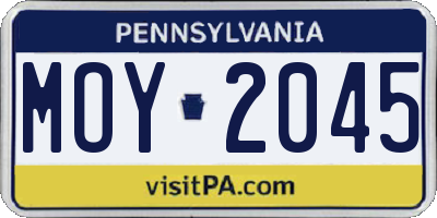 PA license plate MOY2045