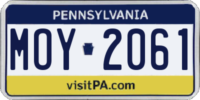 PA license plate MOY2061