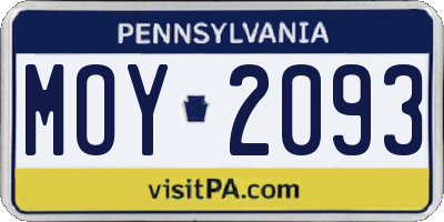PA license plate MOY2093