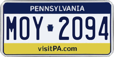 PA license plate MOY2094
