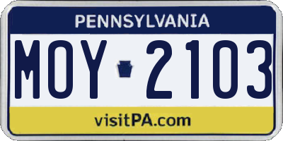 PA license plate MOY2103