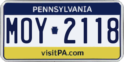 PA license plate MOY2118