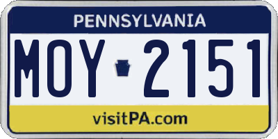 PA license plate MOY2151