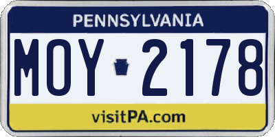 PA license plate MOY2178