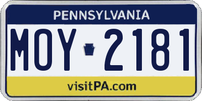 PA license plate MOY2181