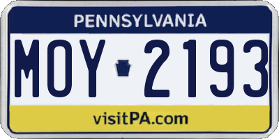 PA license plate MOY2193