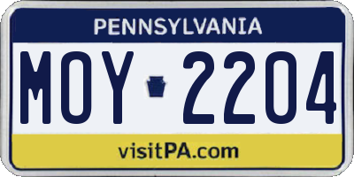 PA license plate MOY2204