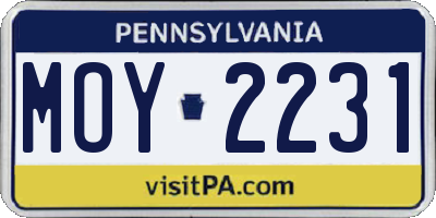 PA license plate MOY2231