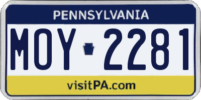 PA license plate MOY2281