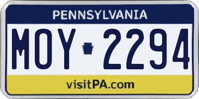 PA license plate MOY2294