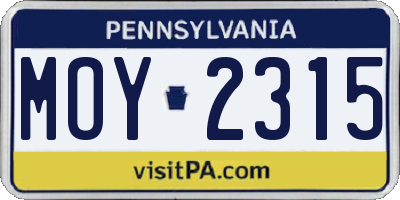 PA license plate MOY2315