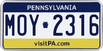 PA license plate MOY2316