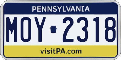 PA license plate MOY2318