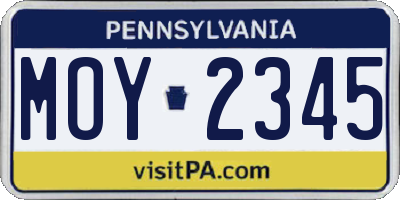 PA license plate MOY2345