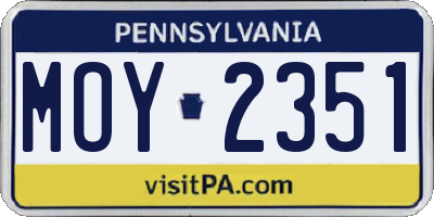 PA license plate MOY2351