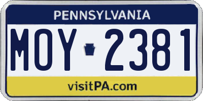 PA license plate MOY2381