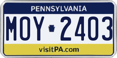 PA license plate MOY2403