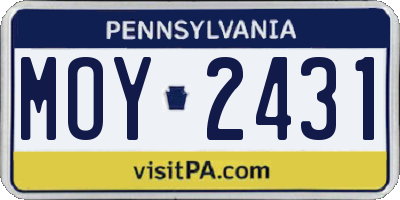 PA license plate MOY2431