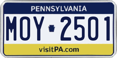 PA license plate MOY2501