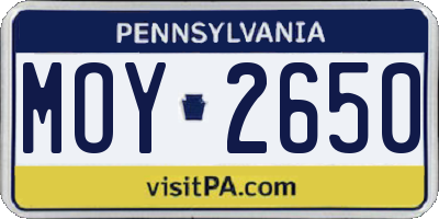 PA license plate MOY2650