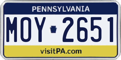 PA license plate MOY2651