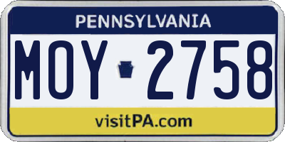PA license plate MOY2758