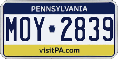 PA license plate MOY2839