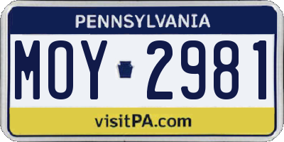PA license plate MOY2981