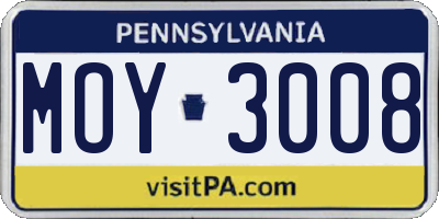 PA license plate MOY3008
