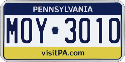 PA license plate MOY3010