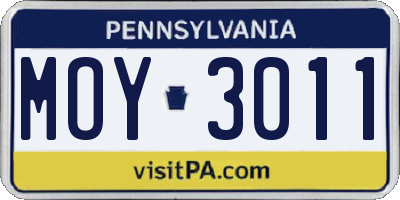 PA license plate MOY3011