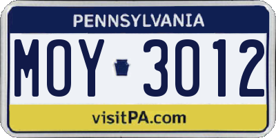 PA license plate MOY3012