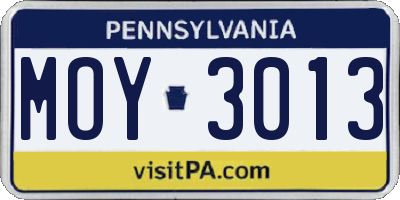 PA license plate MOY3013