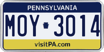 PA license plate MOY3014