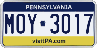PA license plate MOY3017