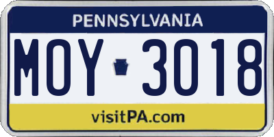 PA license plate MOY3018